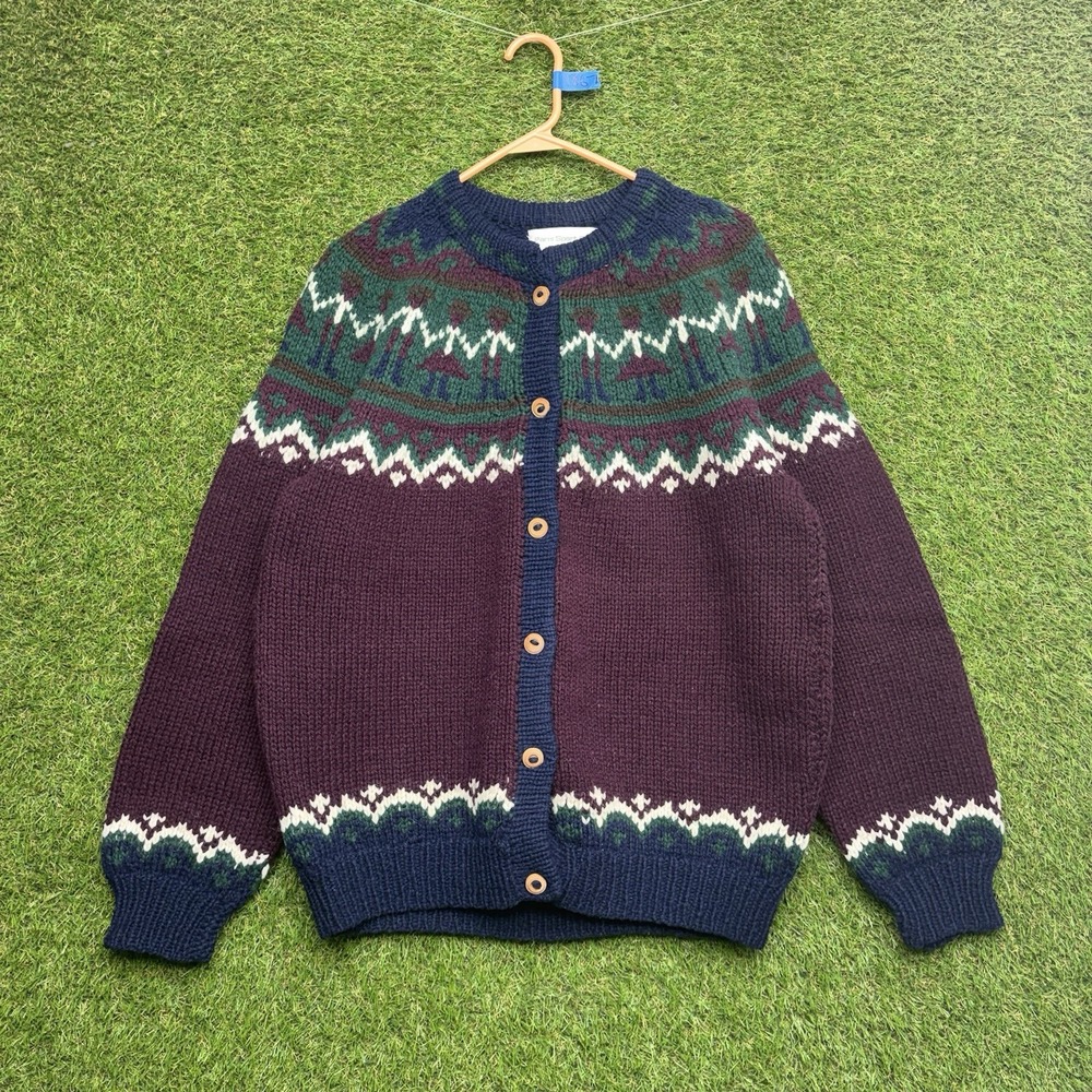 Paris Sport Club Lambswool Sweater Womens Large Multicolor Fair Isle Cardigan